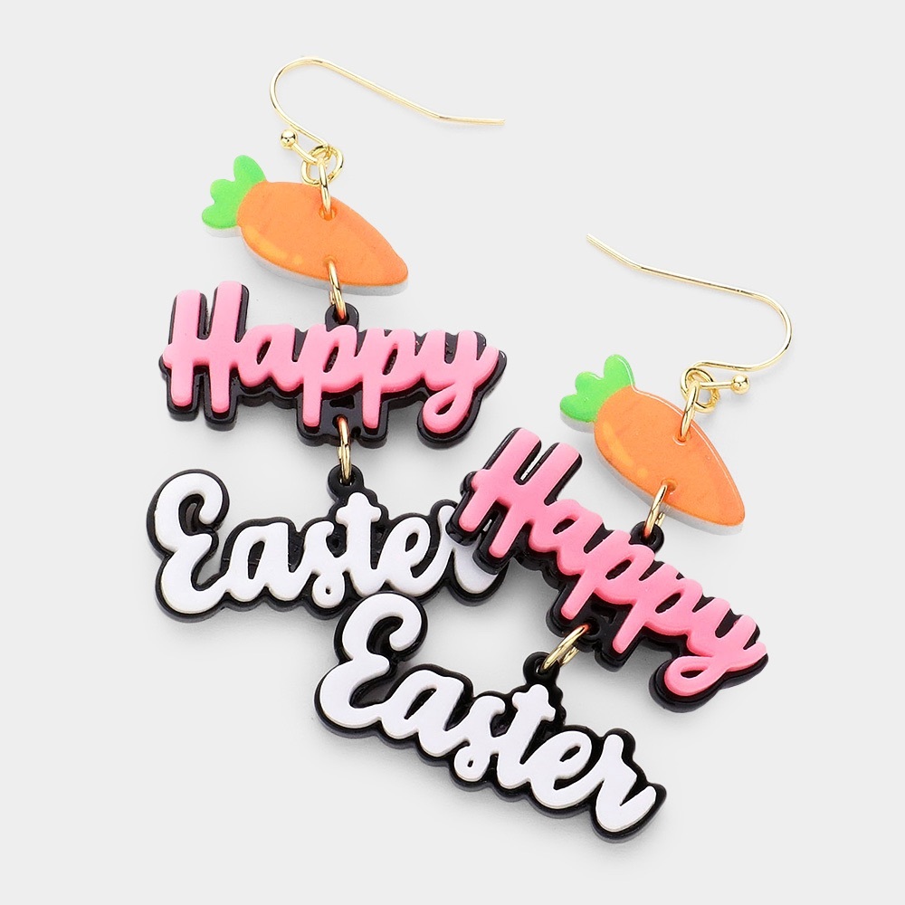 Resin Carrot Happy Easter Message Link Dangle Earrings